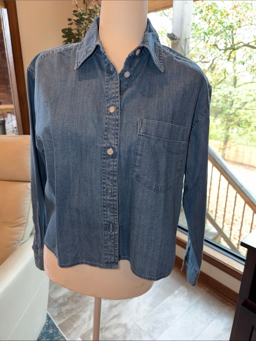 Banana Republic Factory Blue Denim Button-Up Shirt